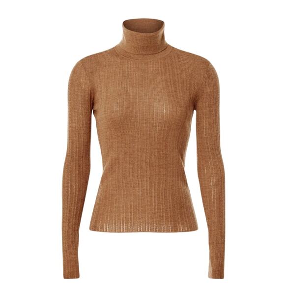 Tanya Taylor Camel Turtleneck Sweater LARGE Bodycon Merino Wool Designer $400 - Picture 7 of 10